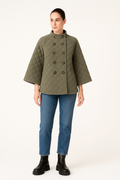 מעיל קווילט בצבע אפרפר מעושן-דגם תלתן