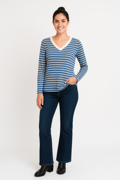 חולצת טי קלילה בצבעים תכלת ולבן-דגם לילי