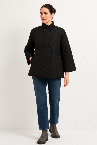 מעיל ז'קט קווילט שחור-דגם תלתן