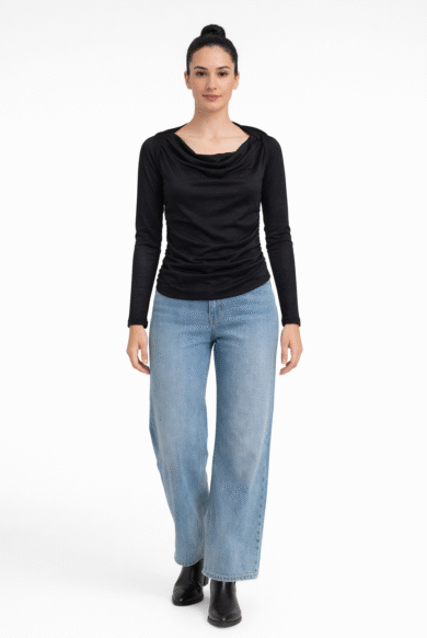 חולצת רבידה שחורה-דגם ברוש